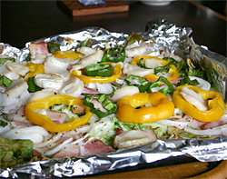 貝柱とベーコン、野菜のオーブン焼き